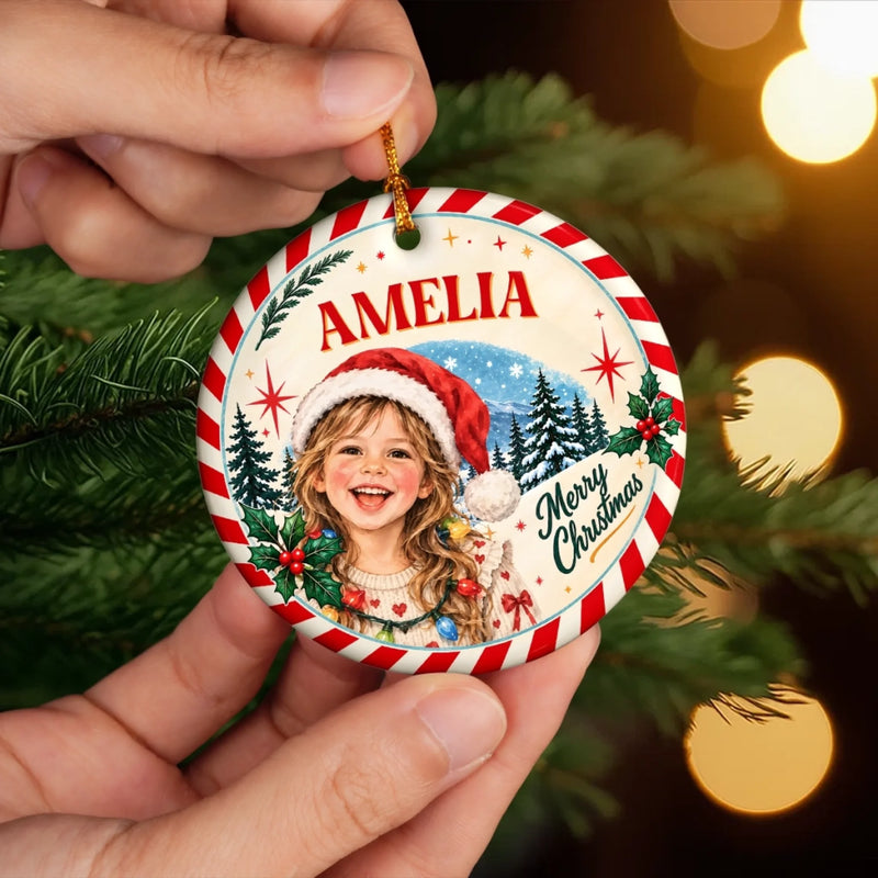 Custom Photo Christmas Keepsakes for Children - Personalized Christmas Ceramic Ornament - Christmas Is Calling