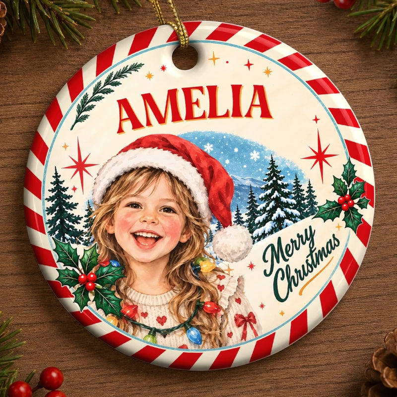 Custom Photo Christmas Keepsakes for Children - Personalized Christmas Ceramic Ornament - Christmas Is Calling