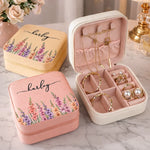 Custom Name Floral Jewelry Gifts For Women - Personalized Square Jewelry Case - Bloom With Grace