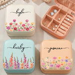 Custom Name Floral Jewelry Gifts For Women - Personalized Square Jewelry Case - Bloom With Grace
