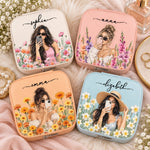 Custom Name Floral Gifts for Women - Personalized Square Jewelry Case