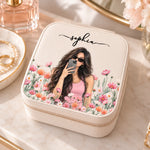 Custom Name Floral Gifts for Women - Personalized Square Jewelry Case