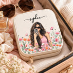 Custom Name Floral Gifts for Women - Personalized Square Jewelry Case