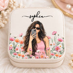 Custom Name Floral Gifts for Women - Personalized Square Jewelry Case