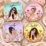Custom Photo Floral Name Gifts for Women - Personalized Jewelry Dish
