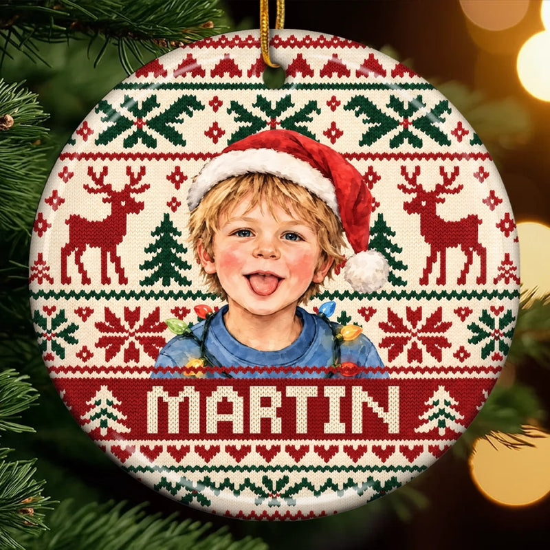 Custom Photo Santa Hat Christmas Keepsake For Kids - Personalized Ceramic Ornament - Sweetest Season Of All