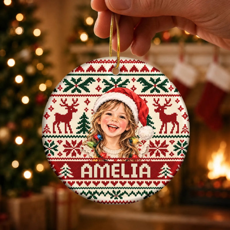Custom Photo Santa Hat Christmas Keepsake For Kids - Personalized Ceramic Ornament - Sweetest Season Of All