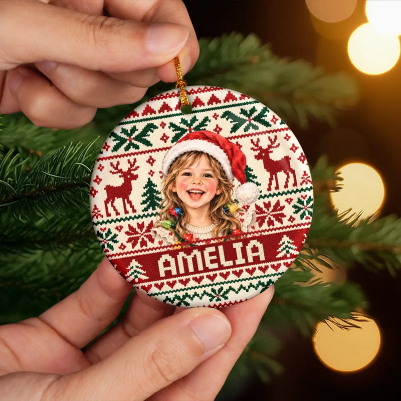 Custom Photo Santa Hat Christmas Keepsake For Kids - Personalized Ceramic Ornament - Sweetest Season Of All