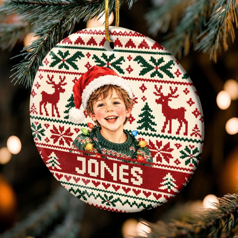 Custom Photo Santa Hat Christmas Keepsake For Kids - Personalized Ceramic Ornament - Sweetest Season Of All