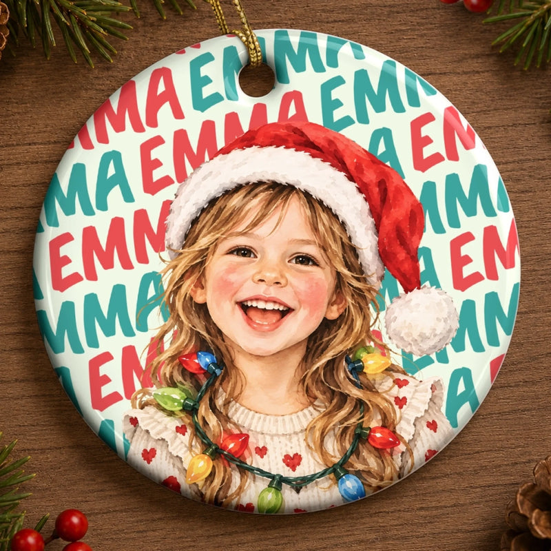 Custom Name Christmas Gifts For Kids - Personalized Photo Ceramic Ornament - Made For Merry Moments