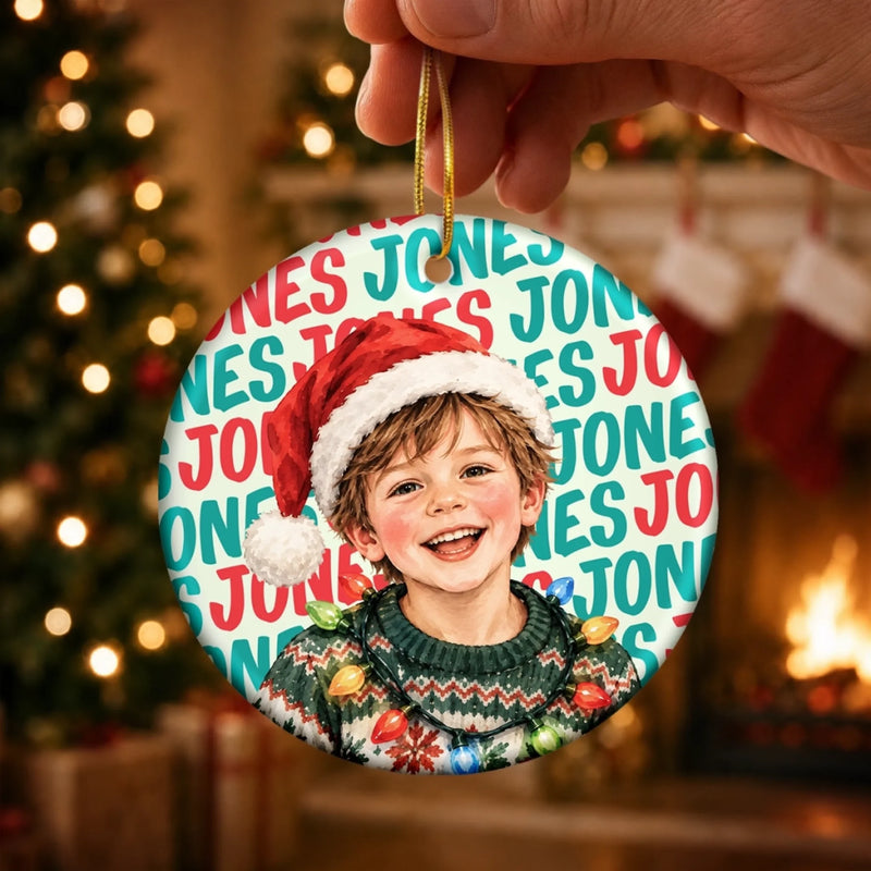 Custom Name Christmas Gifts For Kids - Personalized Photo Ceramic Ornament - Made For Merry Moments