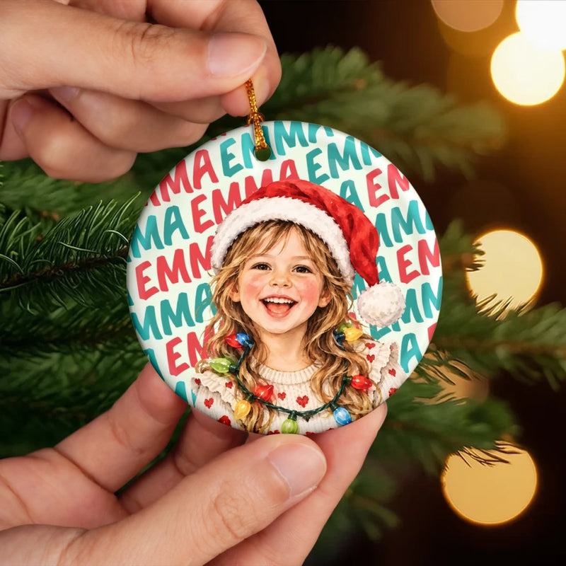 Custom Name Christmas Gifts For Kids - Personalized Photo Ceramic Ornament - Made For Merry Moments