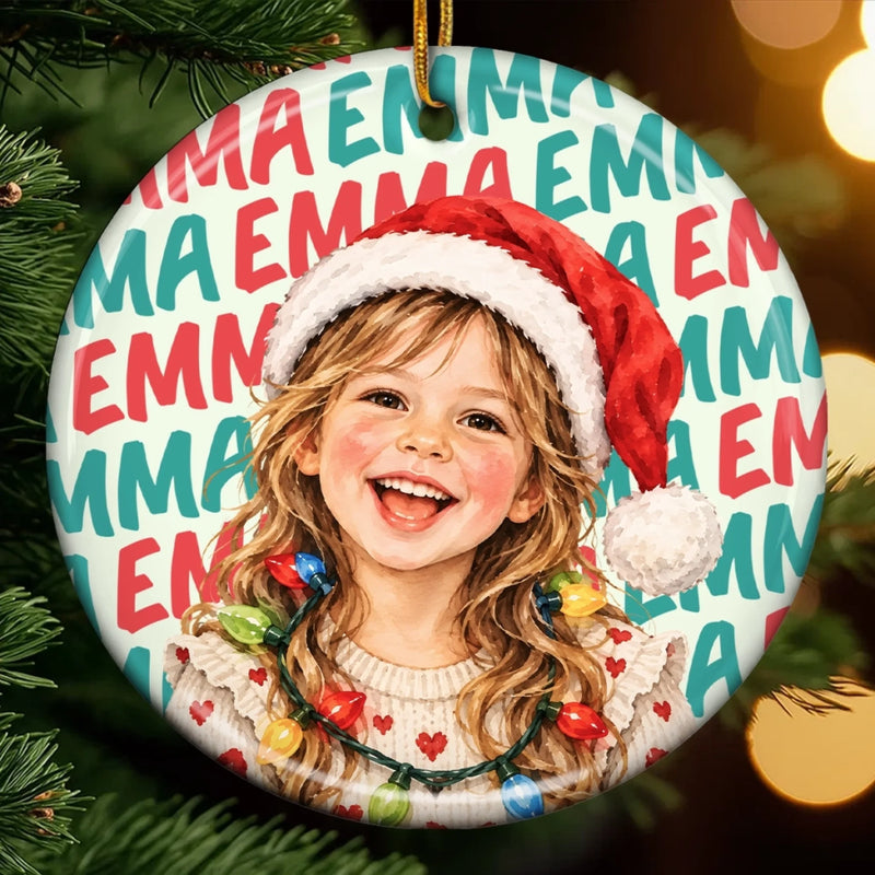 Custom Name Christmas Gifts For Kids - Personalized Photo Ceramic Ornament - Made For Merry Moments