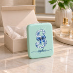 Custom Name Blue Floral Initial Beauty Gifts for Women - Personalized LED Compact Makeup Mirror - Meaningful
