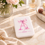 Custom Name Pink Bow Monogram Gifts for Women - Personalized LED Compact Makeup Mirror - Bunny Style