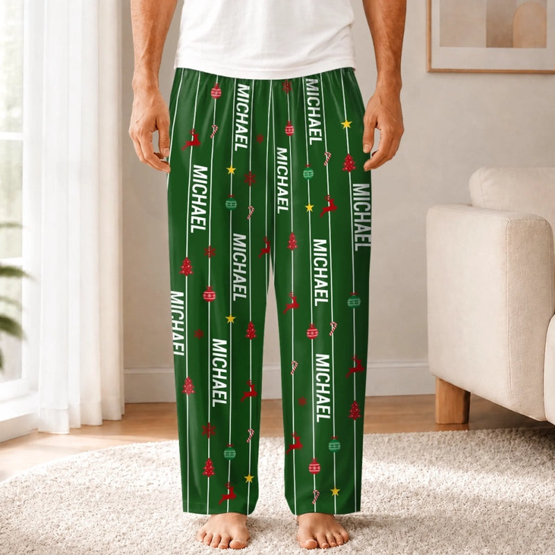 Custom Name Christmas Morning Matching Family Sleepwear - Personalized Pajamas Pants - Striped Christmas
