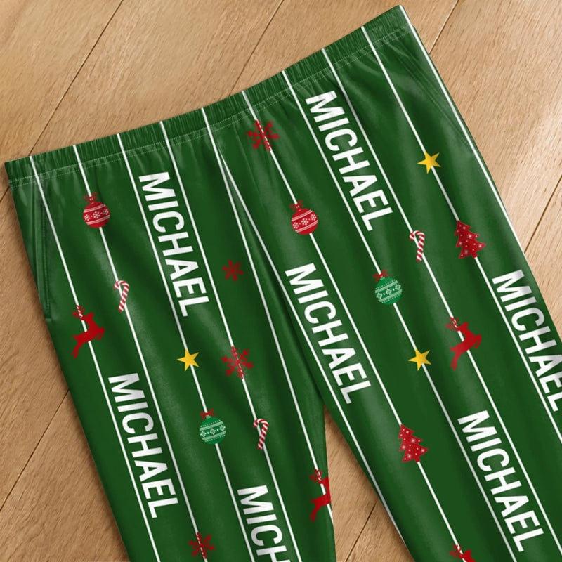 Custom Name Christmas Morning Matching Family Sleepwear - Personalized Pajamas Pants - Striped Christmas