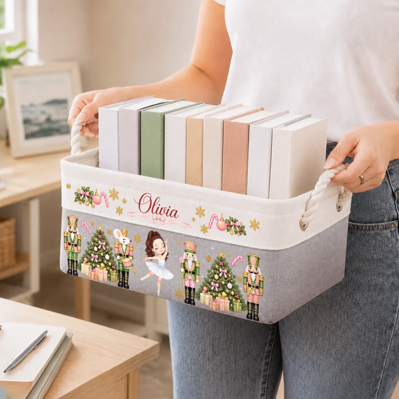 Custom Name Pink Nutcracker Ballet Christmas Gifts for Girls - Personalized Storage Basket - Grace And Grit