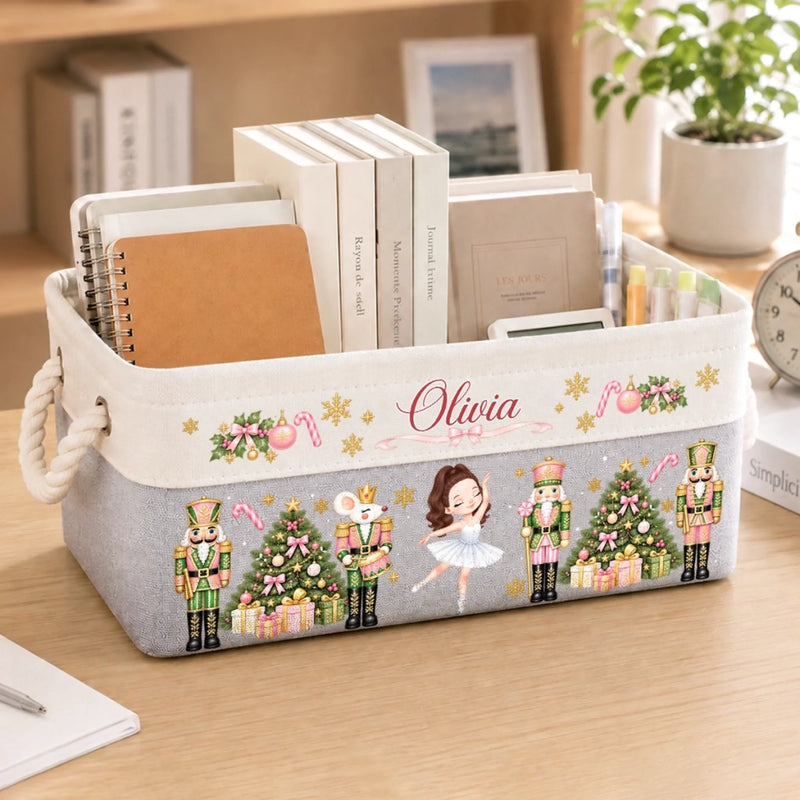 Custom Name Pink Nutcracker Ballet Christmas Gifts for Girls - Personalized Storage Basket - Grace And Grit