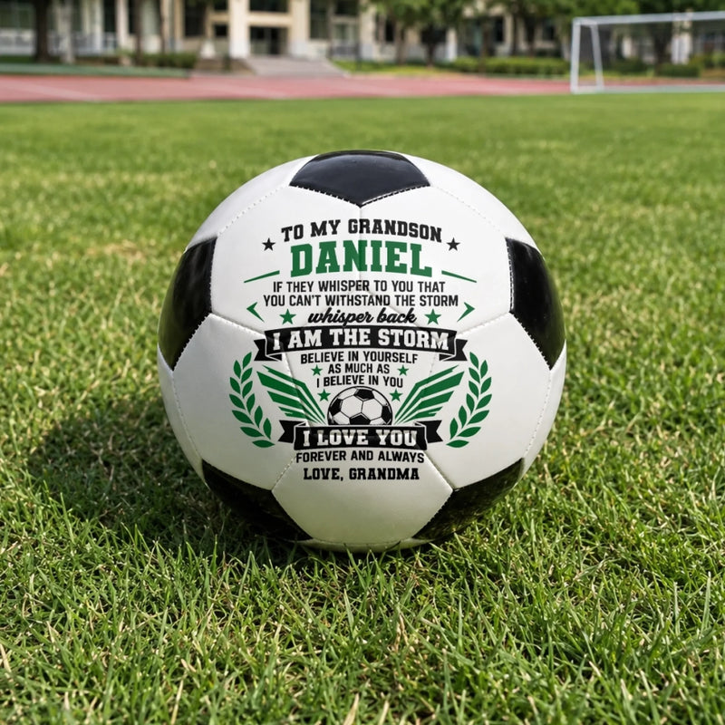 Custom Name Storm Motivation Gift For Grandson - Personalized Soccer Ball - You Were Born To Shine