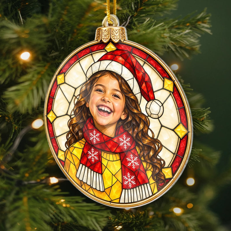 Custom Photo Stained Glass Christmas Keepsake - Personalized Acrylic Ornament - Merry All The Way