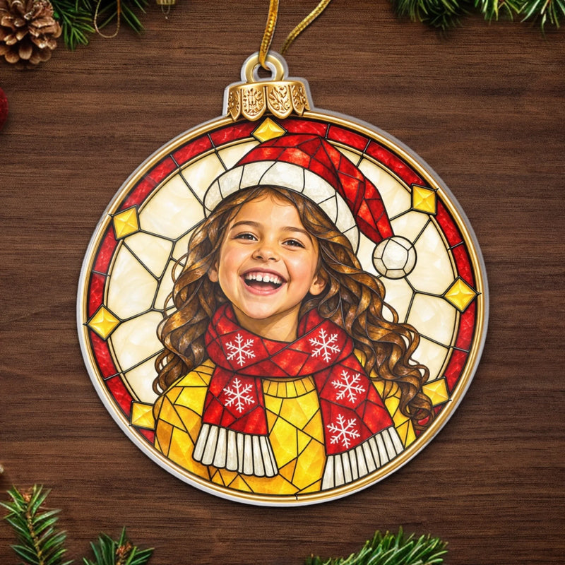 Custom Photo Stained Glass Christmas Keepsake - Personalized Acrylic Ornament - Merry All The Way