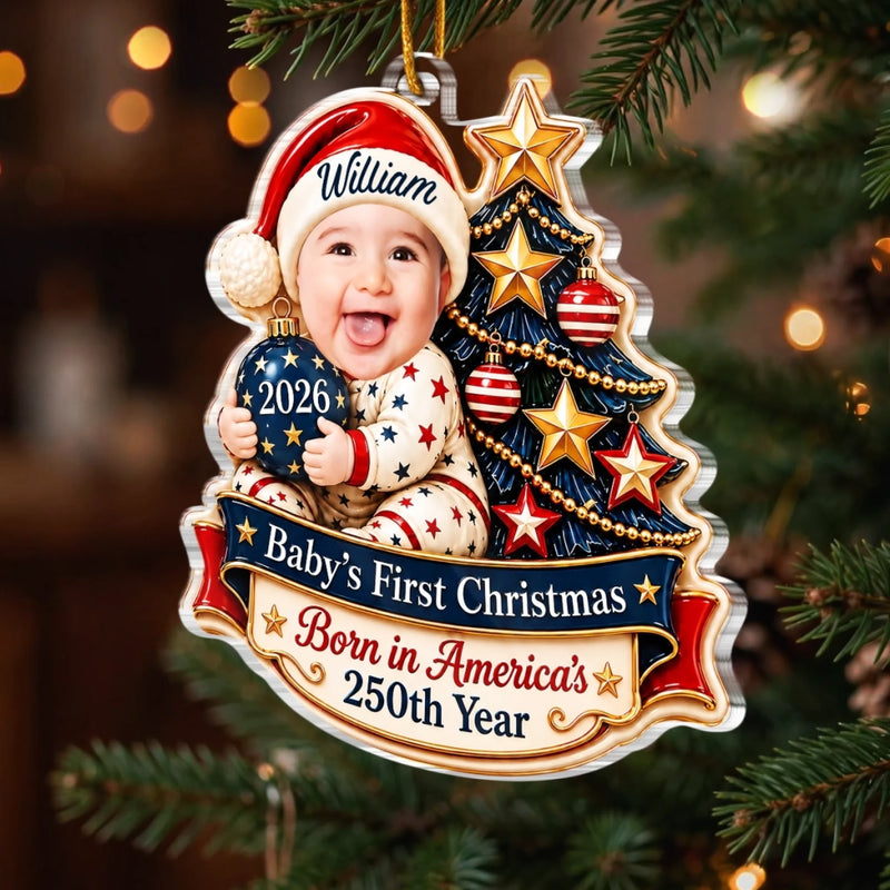 Custom Name Baby's First Christmas Patriotic Gifts - Personalized Acrylic Ornament - Extra Merry