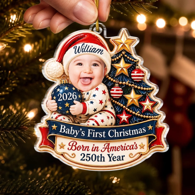 Custom Name Baby's First Christmas Patriotic Gifts - Personalized Acrylic Ornament - Extra Merry