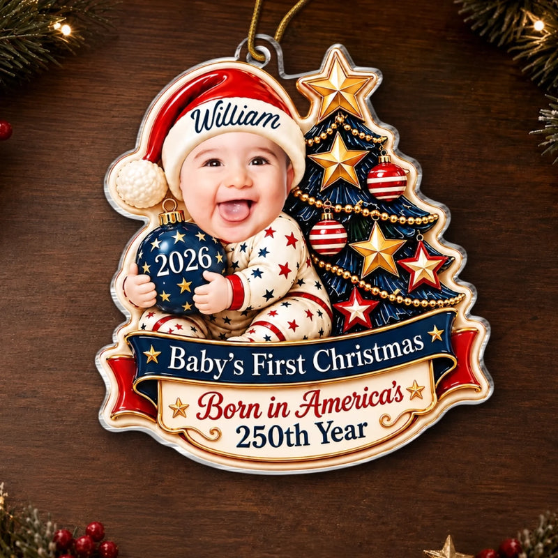 Custom Name Baby's First Christmas Patriotic Gifts - Personalized Acrylic Ornament - Extra Merry