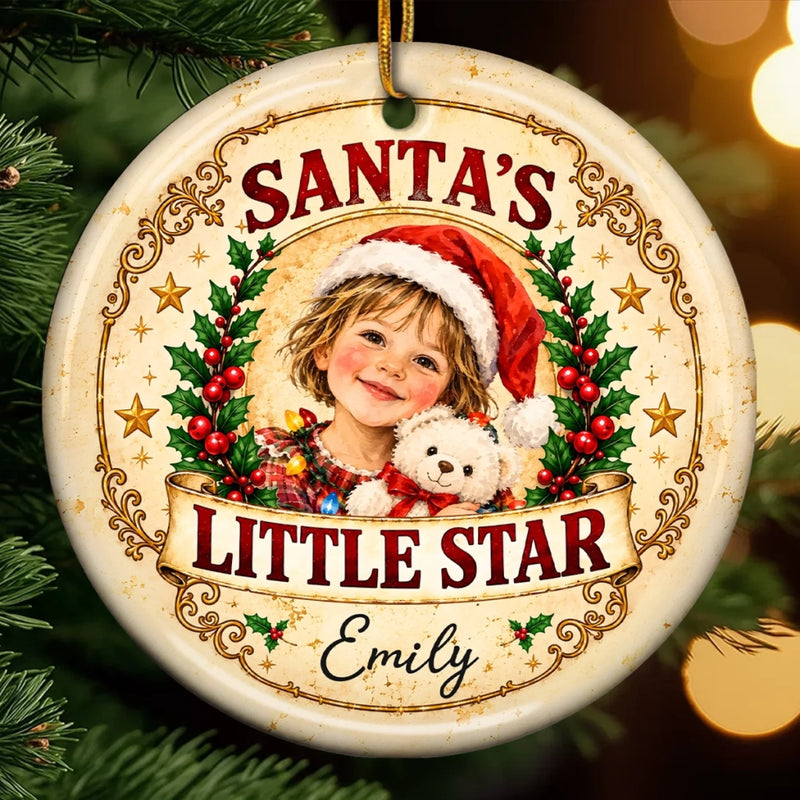 Custom Name Santa Portrait Christmas Keepsake for Kids - Personalized Ceramic Ornament - The Merry Begin