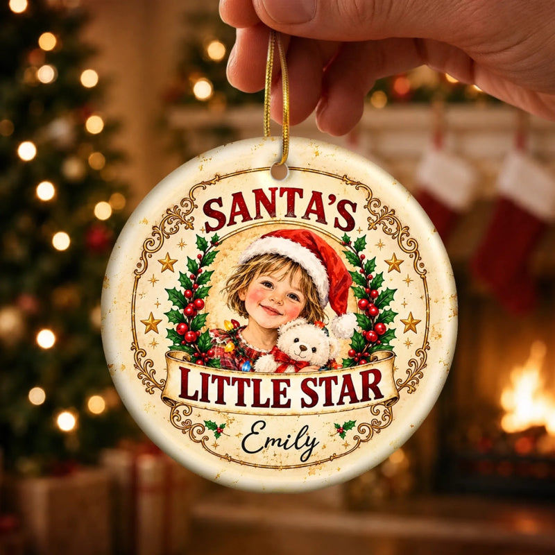 Custom Name Santa Portrait Christmas Keepsake for Kids - Personalized Ceramic Ornament - The Merry Begin