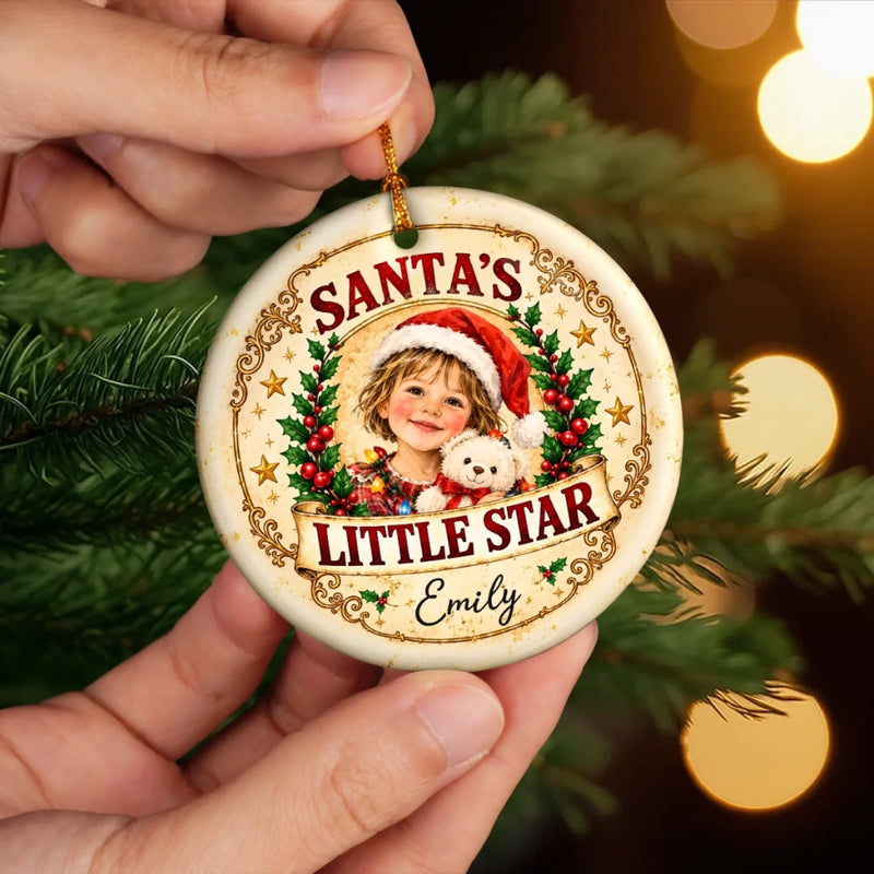 Custom Name Santa Portrait Christmas Keepsake for Kids - Personalized Ceramic Ornament - The Merry Begin