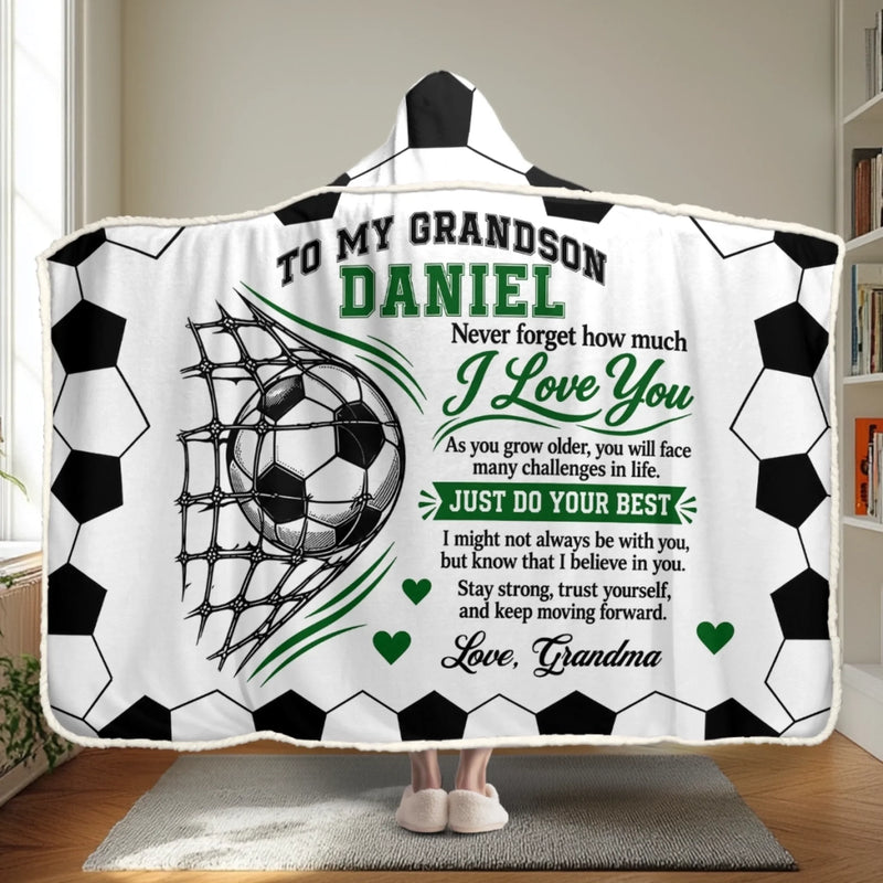 Custom Name Soccer Gifts For Grandson - Personalized Wearable Blanket Hoodie - You Are Stronger Than You Think