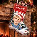 Custom Name Christmas Child Portrait Gifts - Personalized Stocking - Santa Comes Naturally