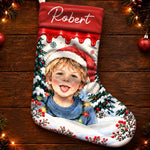 Custom Name Christmas Child Portrait Gifts - Personalized Stocking - Santa Comes Naturally