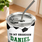 Custom Name Soccer Gifts For Grandson - Personalized Tumbler - Never Stop Fighting