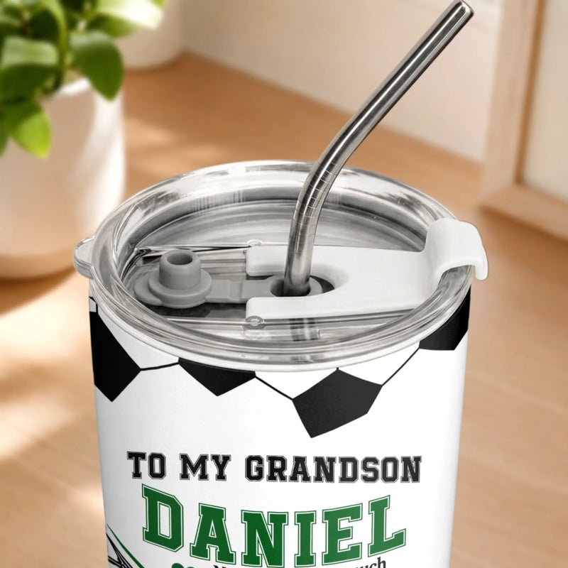 Custom Name Soccer Gifts For Grandson - Personalized Tumbler - Never Stop Fighting