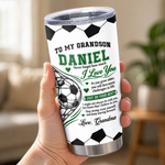 Custom Name Soccer Gifts For Grandson - Personalized Tumbler - Never Stop Fighting