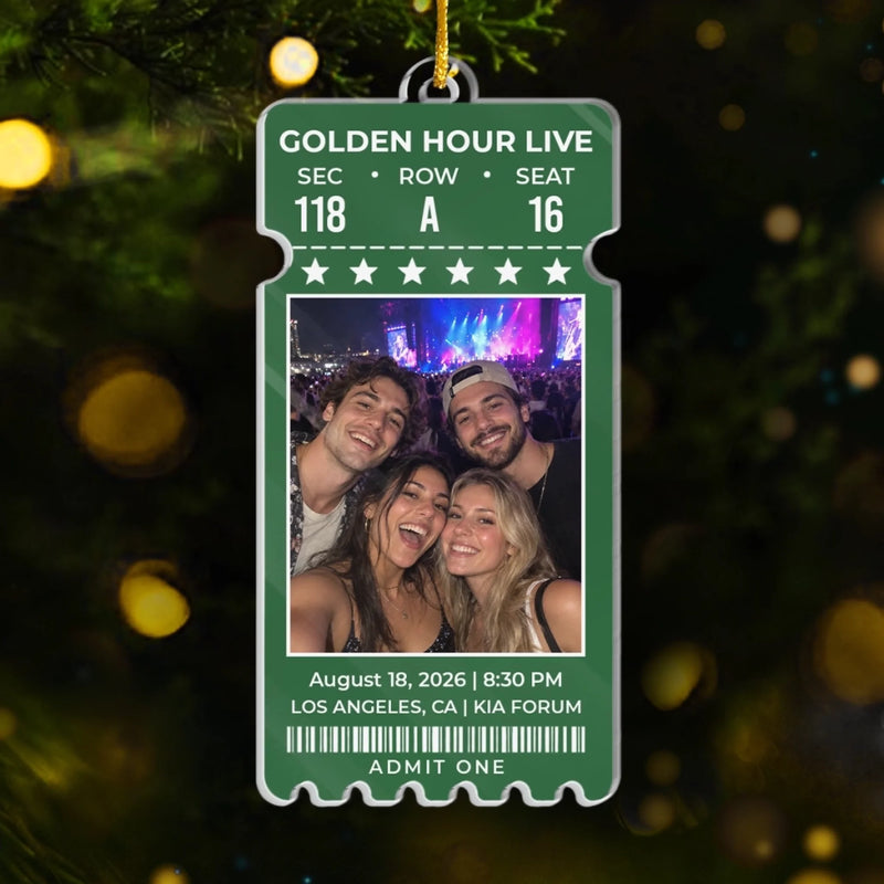 Custom Photo Concert Ticket Christmas Gifts - Personalized Acrylic Ornament - Golden Hour