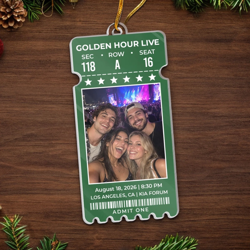Custom Photo Concert Ticket Christmas Gifts - Personalized Acrylic Ornament - Golden Hour