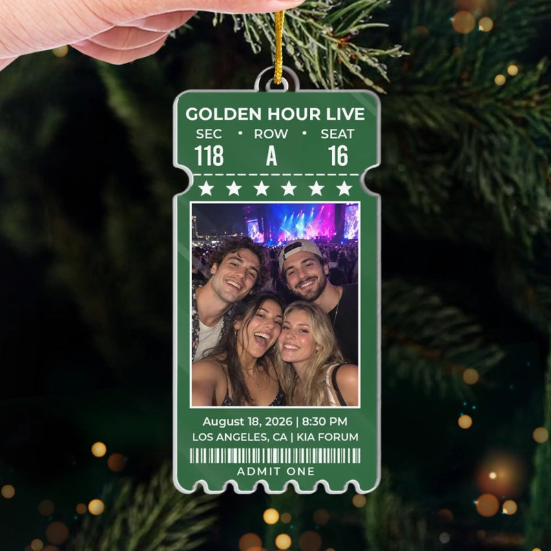 Custom Photo Concert Ticket Christmas Gifts - Personalized Acrylic Ornament - Golden Hour