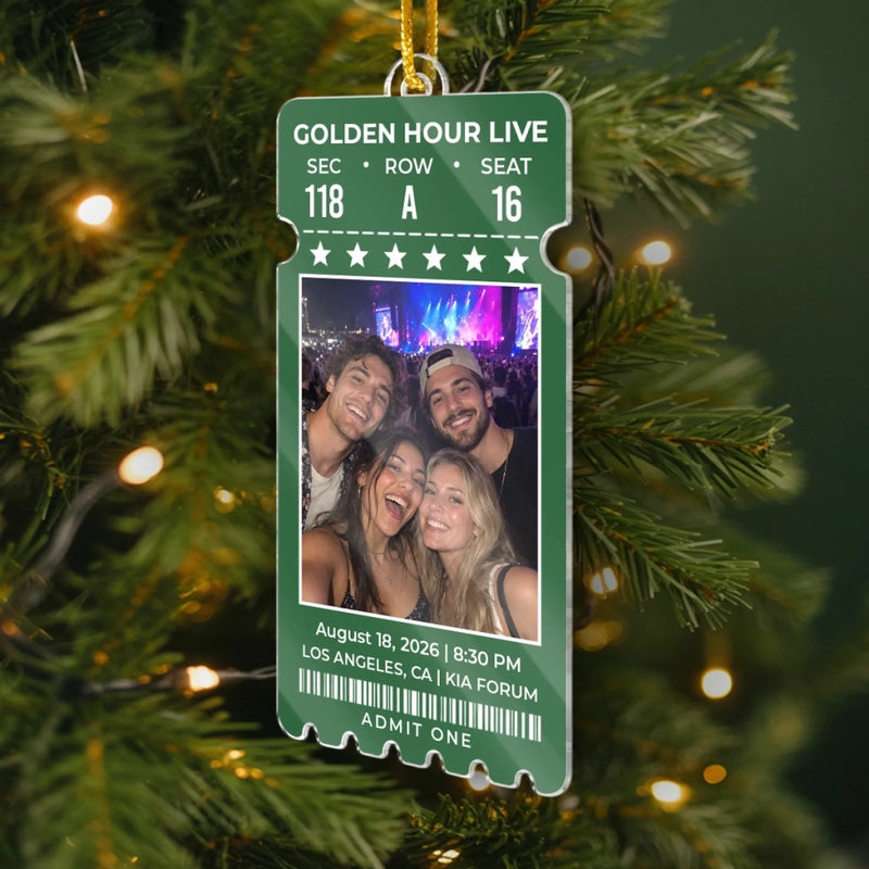 Custom Photo Concert Ticket Christmas Gifts - Personalized Acrylic Ornament - Golden Hour
