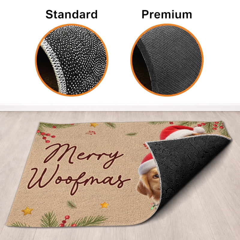 Merry Woofmas Christmas Dog Lover Decor - Personalized Photo Doormat - Santa Paws Is Coming