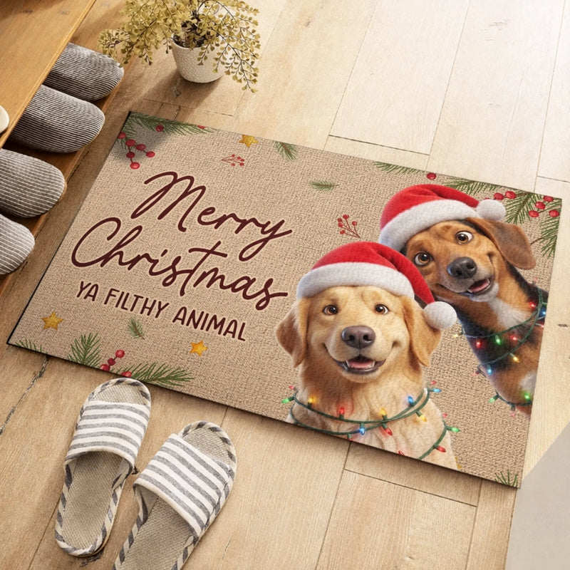 Merry Woofmas Christmas Dog Lover Decor - Personalized Photo Doormat - Santa Paws Is Coming