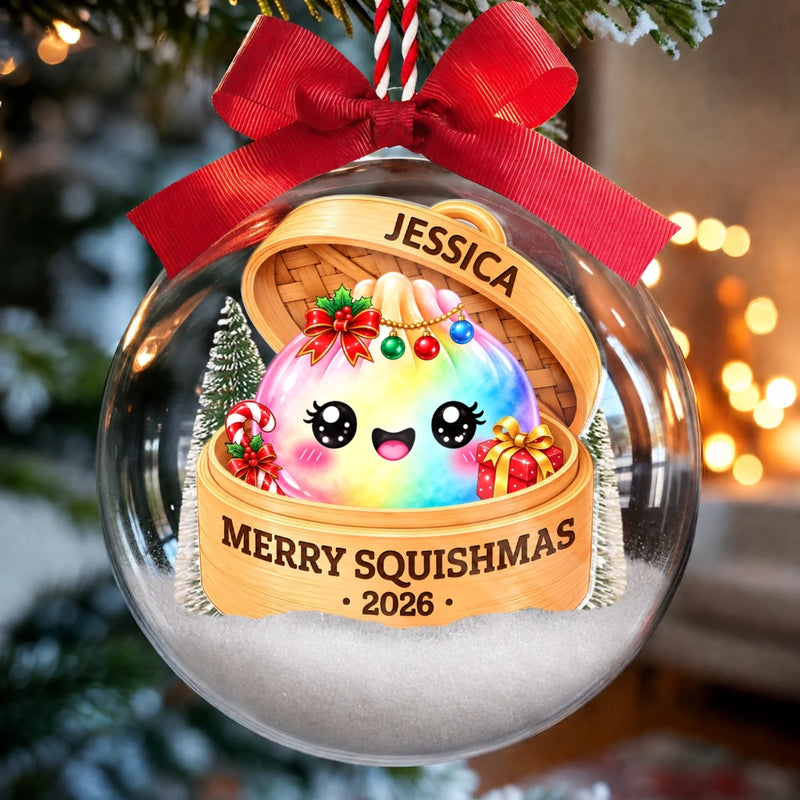 Custom Name Christmas Squish Character Gifts for Kids - Personalized 3D Acrylic Ball Ornament - Merry Squishmas