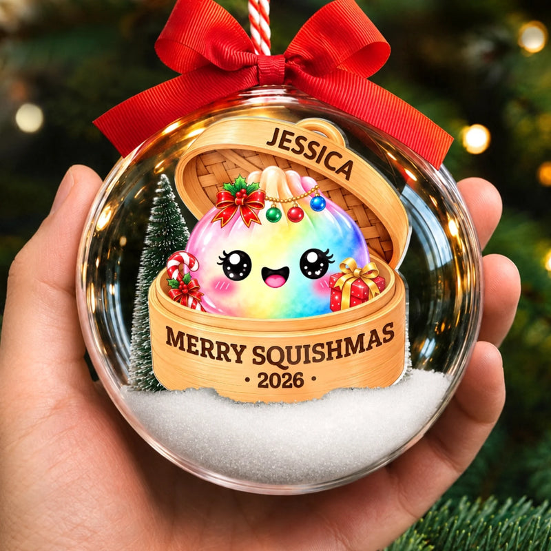 Custom Name Christmas Squish Character Gifts for Kids - Personalized 3D Acrylic Ball Ornament - Merry Squishmas