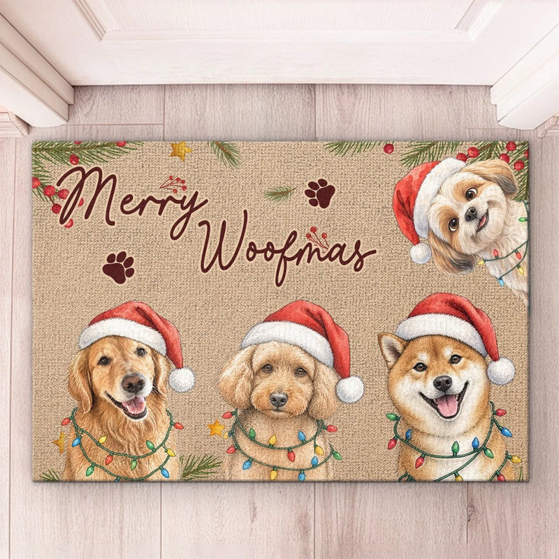 Santa Hat Christmas Dog Pack Entryway Decor - Personalized Photo Doormat - Merry Barkmas