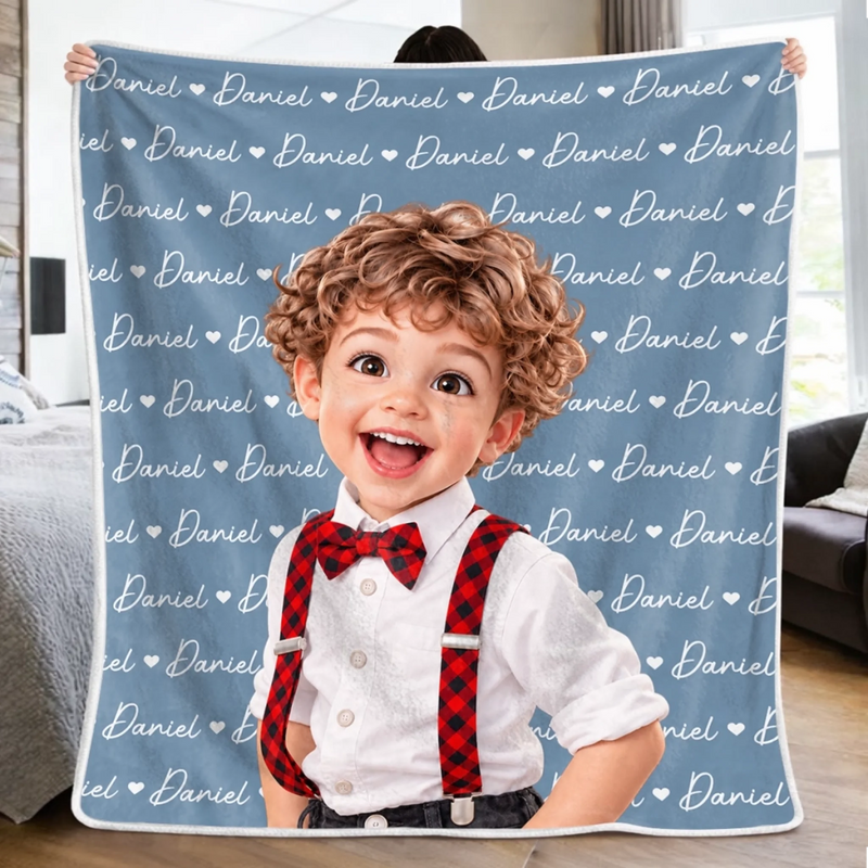 Custom Photo Name Gifts For Kids - Personalized Blanket - Growing Up In A World Of Love