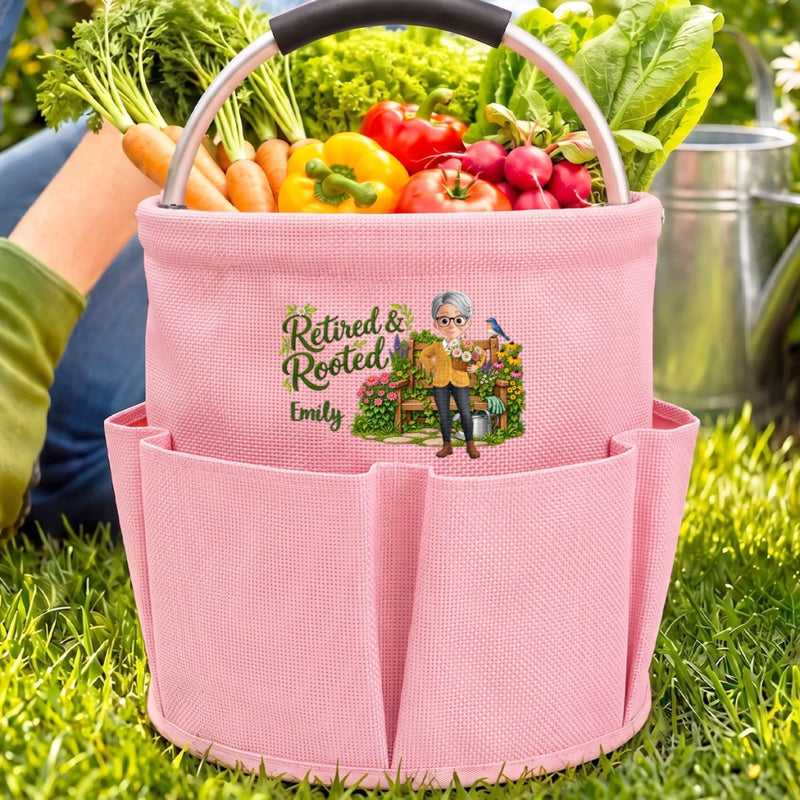 Custom Name Retired & Rooted Gifts for Retirees - Personalized Gardening Tool Bag