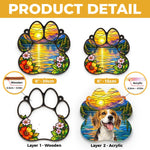 Custom Dog Paw Floral Mountain Lake Decor - Personalized Photo Window Hanging Suncatcher - A Little Piece Of Pawadise